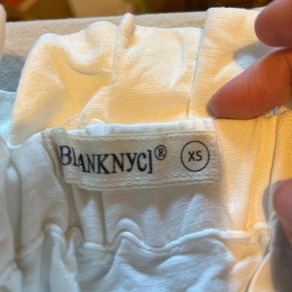 Preppy coastal white linen blend pants with tie waist - Picture 4 of 5